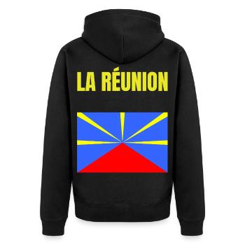 T-shirt drapeau La Réunion volcan - Veste à capuche bio Premium Unisexe - noir - Dos - Nico (187cm)