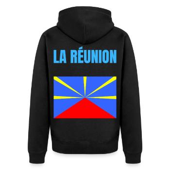 T-shirt drapeau La Réunion volcan - Veste à capuche bio Premium Unisexe - noir - Dos - Nico (187cm)