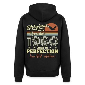 Novembre 1960 Anniversaire 1960 november 1960  - Veste à capuche bio Premium Unisexe - noir - Dos - Nico (187cm)