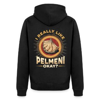 Pelmenis I Really Like Pelmeni Okay? - Unisex Premium Organic Zip Hoodie - black - Back - Nico (187cm)