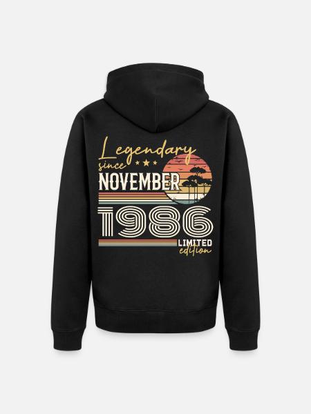 Jahrgang November 1986 RetroNovember 1986 - Unisex Premium Bio Zip Hoodie - Schwarz