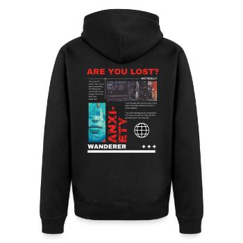 Verloren - Unisex Premium Bio Zip Hoodie - Schwarz - Hinten - Nico (187cm)
