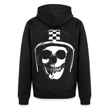 biker_skull - Unisex Premium Organic Zip Hoodie - black - Back - Nico (187cm)