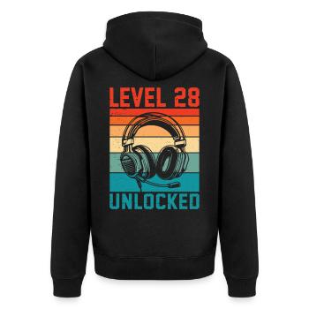 Level 28 Jahre freigeschaltet - 28th Anniversary Gamer - Unisex Premium Bio Zip Hoodie - Schwarz - Hinten - Nico (187cm)