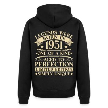 75ème Anniversaire Millésime 1951 - Veste à capuche bio Premium Unisexe - noir - Dos - Nico (187cm)