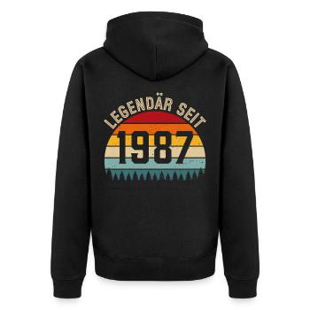Legendär seit 1987 – Jahrgang 1987 - Unisex Premium Bio Zip Hoodie - Schwarz - Hinten - Nico (187cm)