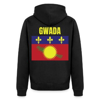 GWADA T-Shirt mit Flagge aus Guadeloupe - Unisex Premium Bio Zip Hoodie - Schwarz - Hinten - Nico (187cm)