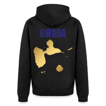 GWADA Golden Map West Indies T-shirt - Unisex Premium Organic Zip Hoodie - black - Back - Nico (187cm)