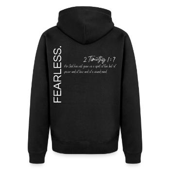 Furchtlos - 2. Timotheus 1:7 Christlicher Plan - Unisex Premium Bio Zip Hoodie - Schwarz - Hinten - Nico (187cm)