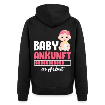 Bald Mama BABY ANKUNFT IN ARBEIT Lustiges - Unisex Premium Bio Zip Hoodie - Schwarz - Hinten - Nico (187cm)
