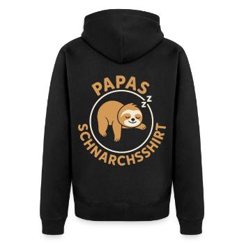 Vaterschaft PAPAS SCHNARCHSSHIRT LUSTIG - Unisex Premium Bio Zip Hoodie - Schwarz - Hinten - Nico (187cm)