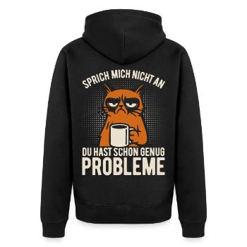 Sprich mich nicht an - mürrische Katze mit Kaffee - Veste à capuche bio Premium Unisexe - noir - Dos - Nico (187cm)