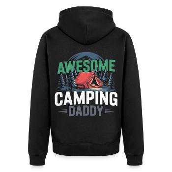 Camping Dad Shirt with Tent and Forest Motif - Unisex Premium Organic Zip Hoodie - black - Back - Nico (187cm)
