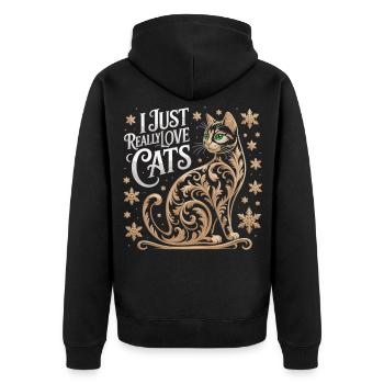 Ornamentale Katze Shirt für Tierfreunde - Unisex Premium Bio Zip Hoodie - Schwarz - Hinten - Nico (187cm)