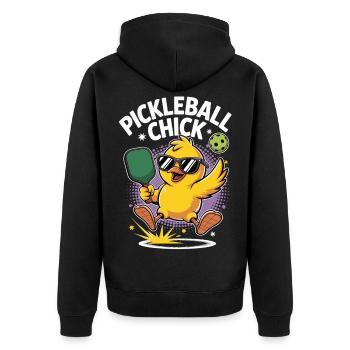 Chemise de pickleball avec poussin et raquette - Veste à capuche bio Premium Unisexe - noir - Dos - Nico (187cm)