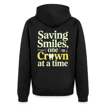 Saving Smiles One Crown At A Time Dental Lab Tech - Unisex Premium Organic Zip Hoodie - black - Back - Nico (187cm)