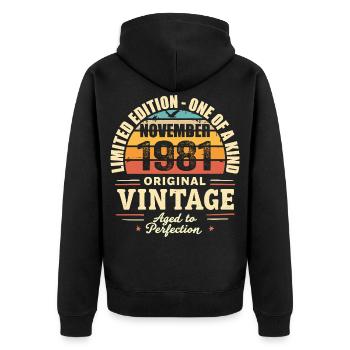 Novembre 1981 meilleur cadeau 1981 - novembre 1981 - Veste à capuche bio Premium Unisexe - noir - Dos - Nico (187cm)