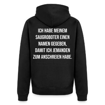 Saugroboter Namenswitz zum Anschreien - Unisex Premium Bio Zip Hoodie - Schwarz - Hinten - Nico (187cm)