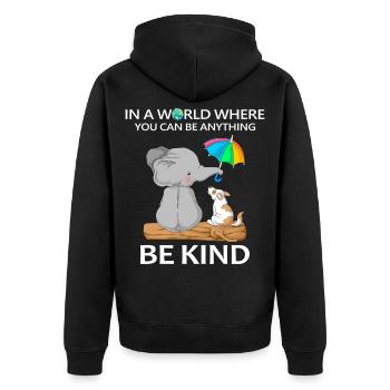 Sei freundlich Elefant und Hund - Unisex Premium Bio Zip Hoodie - Schwarz - Hinten - Nico (187cm)