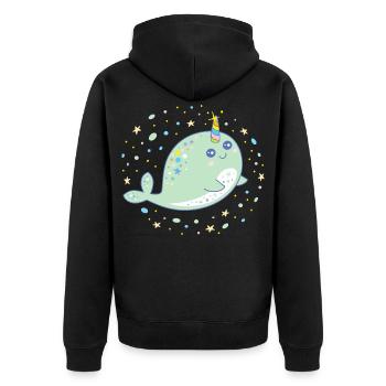 Cute Narwhal Whale Unicorn Kawaii Pastel Colors - Unisex Premium Organic Zip Hoodie - black - Back - Nico (187cm)