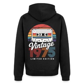 Jubiläum 1975 Limited Edition Kassette Style - Unisex Premium Bio Zip Hoodie - Schwarz - Hinten - Nico (187cm)