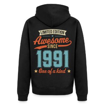 Awesome Since 1991 - Unisex Premium Organic Zip Hoodie - black - Back - Nico (187cm)