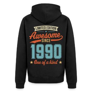 Awesome Since 1990 - Unisex Premium Organic Zip Hoodie - black - Back - Nico (187cm)