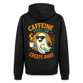 Caffeine Keeps The Creeps Away Ghost Halloween - Unisex Premium Organic Zip Hoodie - black - Back - Nico (187cm)