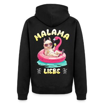Bald Mama MALAMA LIEBE Lustiges - Unisex Premium Bio Zip Hoodie - Schwarz - Hinten - Nico (187cm)