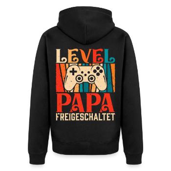 Gambler Dad LEVEL DAD UNLOCKED Retro Funny - Unisex Premium Organic Zip Hoodie - black - Back - Nico (187cm)