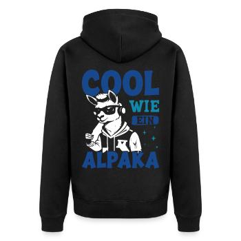 Alpaka Fan COOL WIE EIN ALPAKA Lama Lustig - Unisex Premium Bio Zip Hoodie - Schwarz - Hinten - Nico (187cm)