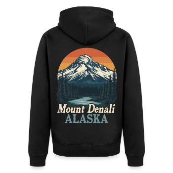 Mount Denali Alaska Retro Landscape - Unisex Premium Organic Zip Hoodie - black - Back - Nico (187cm)