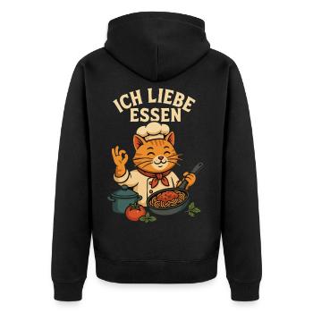 Cat Chef Cuisine Pâtes Nourriture Dessin animé Cat Chef - Veste à capuche bio Premium Unisexe - noir - Dos - Nico (187cm)