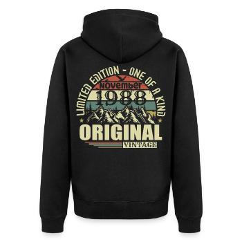 Anniversaire Novembre 1988 - Veste à capuche bio Premium Unisexe - noir - Dos - Nico (187cm)