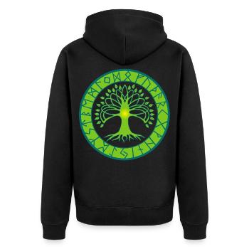 Runenbaum des Lebens - Unisex Premium Bio Zip Hoodie - Schwarz - Hinten - Nico (187cm)