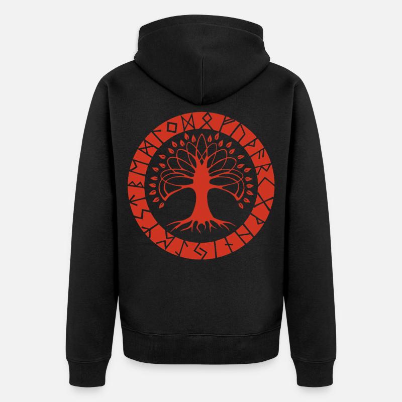 Roter Runenbaum - Unisex Premium Bio Zip Hoodie - Schwarz
