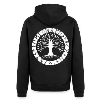 Weißer Runenbaum - Unisex Premium Bio Zip Hoodie - Schwarz - Hinten - Nico (187cm)