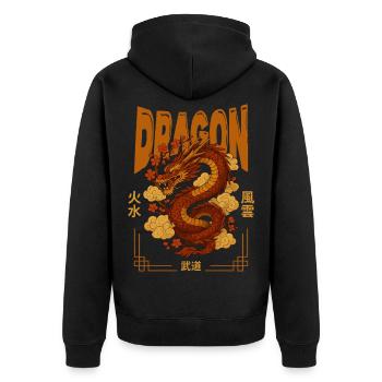 Asiatischer Drache - Japan - Unisex Premium Bio Zip Hoodie - Schwarz - Hinten - Nico (187cm)