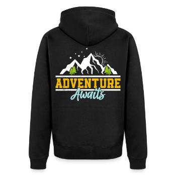 L’aventure vous attend : montagnes et soleil - Veste à capuche bio Premium Unisexe - noir - Dos - Nico (187cm)
