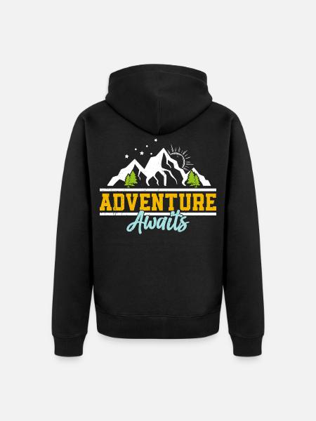 Adventure awaits: mountains and sun - Unisex Premium Organic Zip Hoodie - black