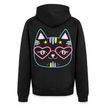 Kawaii Cat Face with Heart Glasses Pink Pink Cute - Unisex Premium Organic Zip Hoodie - black - Back - Nico (187cm)