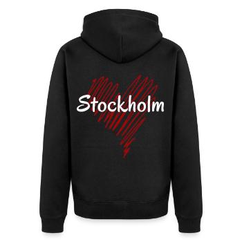 Ich liebe Stockholm, Stockholm, Schweden - Unisex Premium Bio Zip Hoodie - Schwarz - Hinten - Nico (187cm)