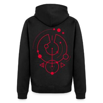 Rotes geometrisches Symbol - Unisex Premium Bio Zip Hoodie - Schwarz - Hinten - Nico (187cm)