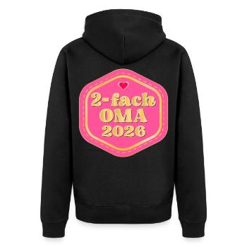 DOUBLE OMA 2026 - Unisex Premium Organic Zip Hoodie - black - Back - Nico (187cm)