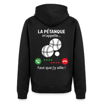 Pétanque nennt mich lustiges Geschenk Bouliste - Unisex Premium Bio Zip Hoodie - Schwarz - Hinten - Nico (187cm)