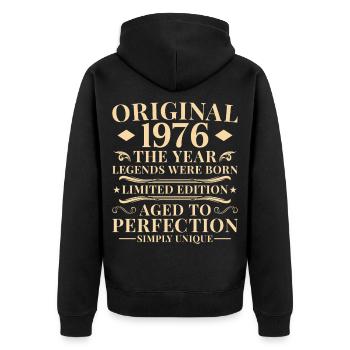 Original 1976 Jahrgang 50. Geburtstag - Unisex Premium Bio Zip Hoodie - Schwarz - Hinten - Nico (187cm)