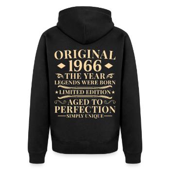 Original 1966 Jahrgang 60. Geburtstag - Unisex Premium Bio Zip Hoodie - Schwarz - Hinten - Nico (187cm)