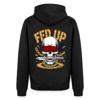 Blinder Schädel mit Kette, Schnauze voll - Unisex Premium Bio Zip Hoodie - Schwarz - Hinten - Nico (187cm)