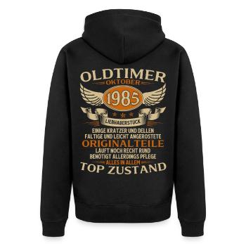 40. Geburtstag Geschenk Oldtimer Oktober 1985 - Unisex Premium Bio Zip Hoodie - Schwarz - Hinten - Nico (187cm)