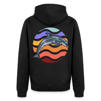 Dolphin in wave pattern - Unisex Premium Organic Zip Hoodie - black - Back - Nico (187cm)